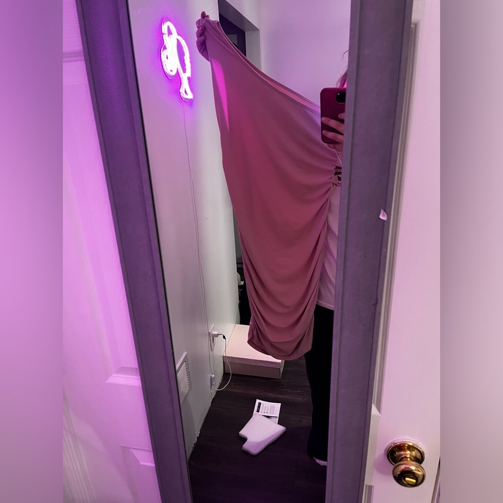 One shoulder blush pink dress